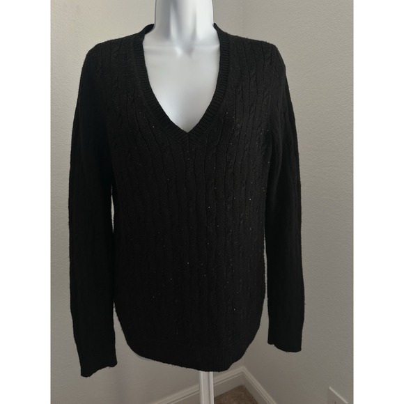 Women's Black Sequin  V Neck Sweater by LOFT, Sz: S (b28) - Picture 1 of 5